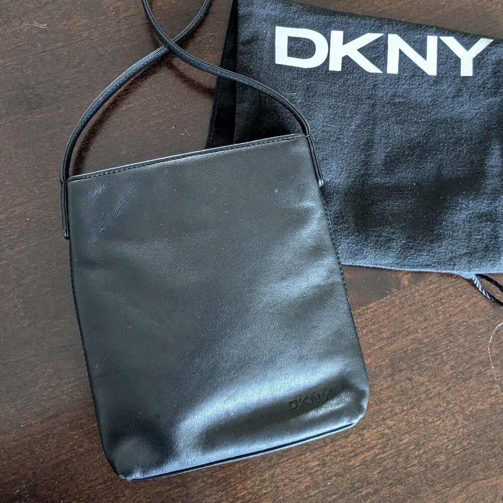 Black Leather DKNY Shoulder Purse Crossbody Phone Bag